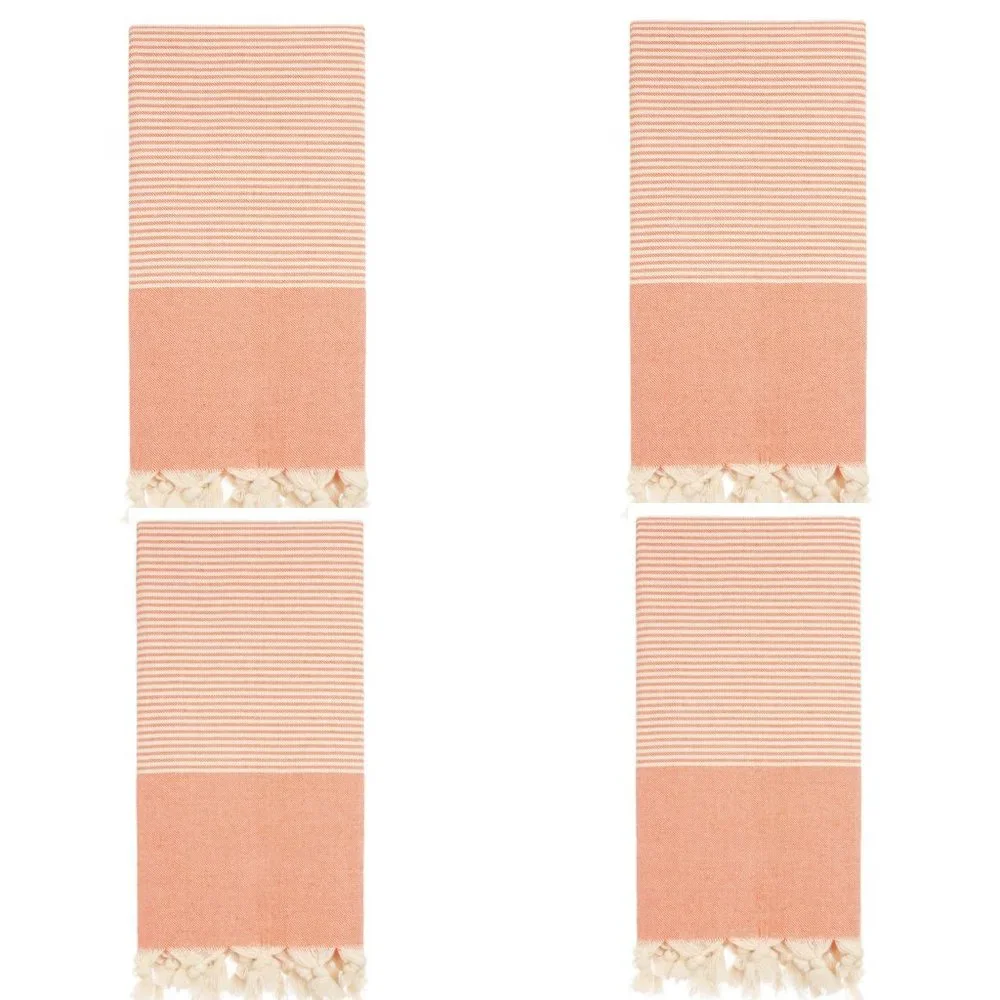 4 Orange Striped Beach Bath Towels - 100% Turkish Cotton